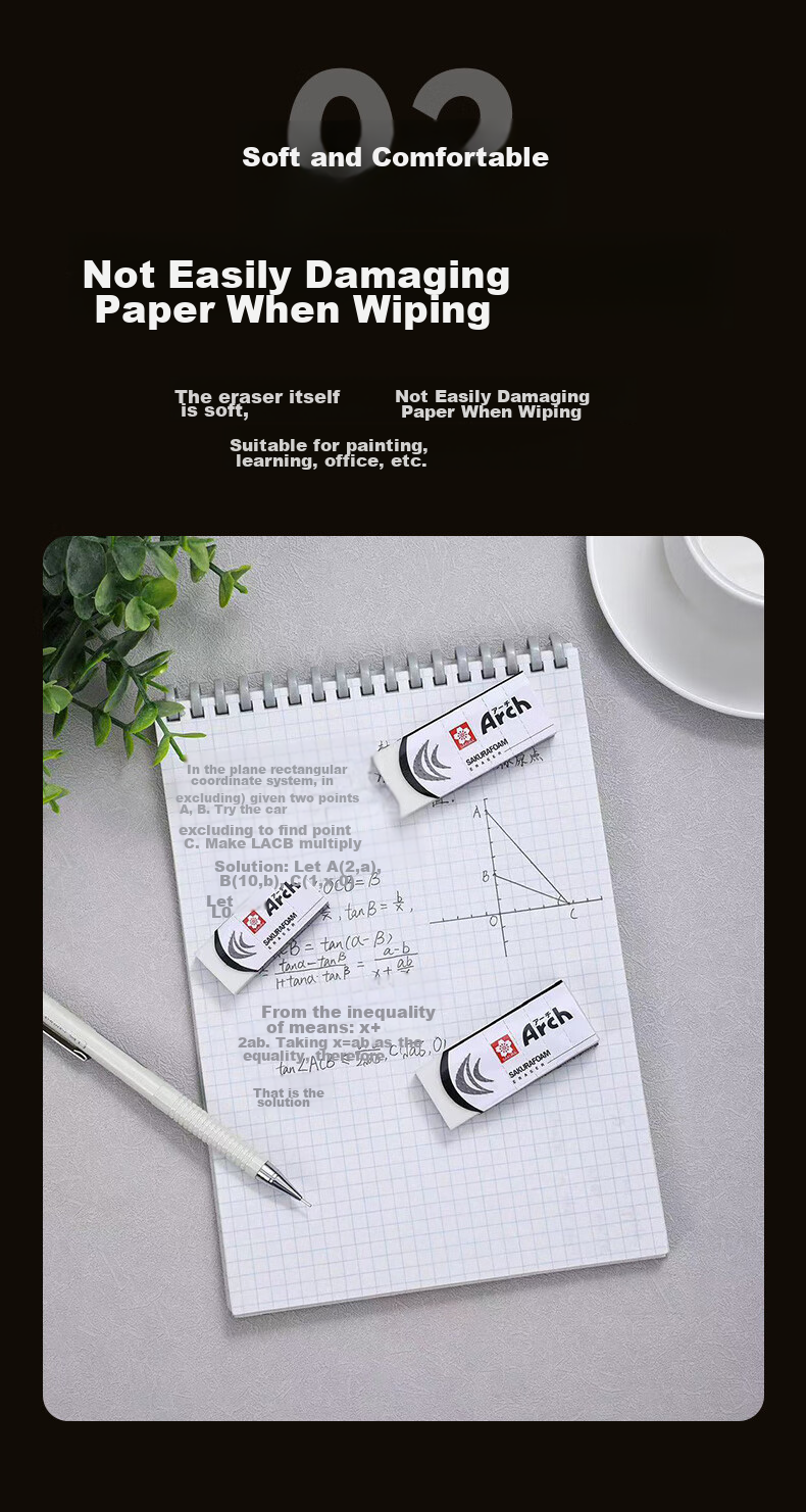 Ластик SAKURA 3x Anti-Break Eraser, уникальный изогнутый дизайн предотвращает поломку, для экзаменов студентов, художественных эскизов и рисования, импортный ластик ARCH(60C), 1 шт.