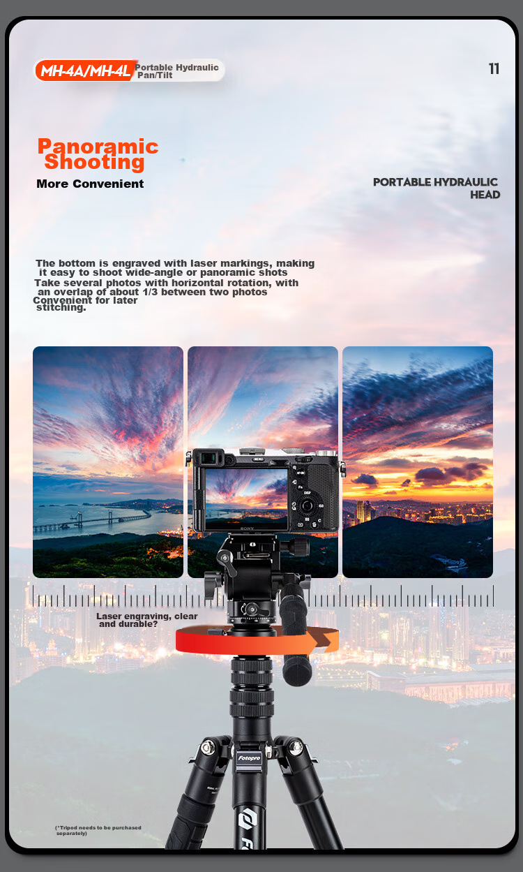 Штатив Fotopro MH-4L с гидравлической головкой, универсальный интерфейс 1/4 дюйма, для вертикальной и горизонтальной видеосъемки, для беззеркальных камер