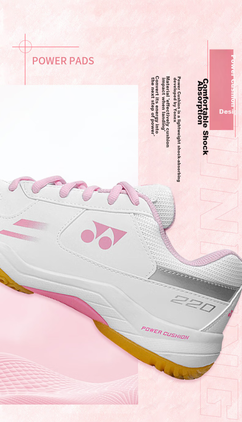 Кроссовки для бадминтона YONEX SHB220CR, мужские, унисекс, белые с розовым, размер 37