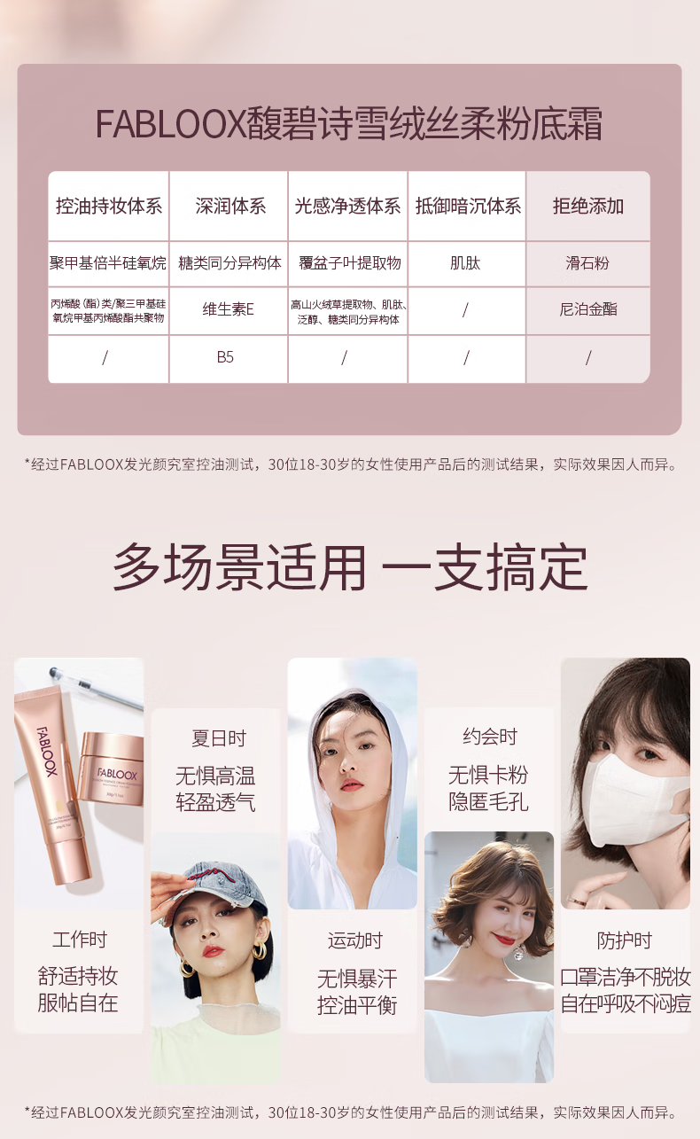 馥碧诗fabloox粉霜粉底液粉饼干皮油皮适用妆前遮瑕持久不易脱妆20g
