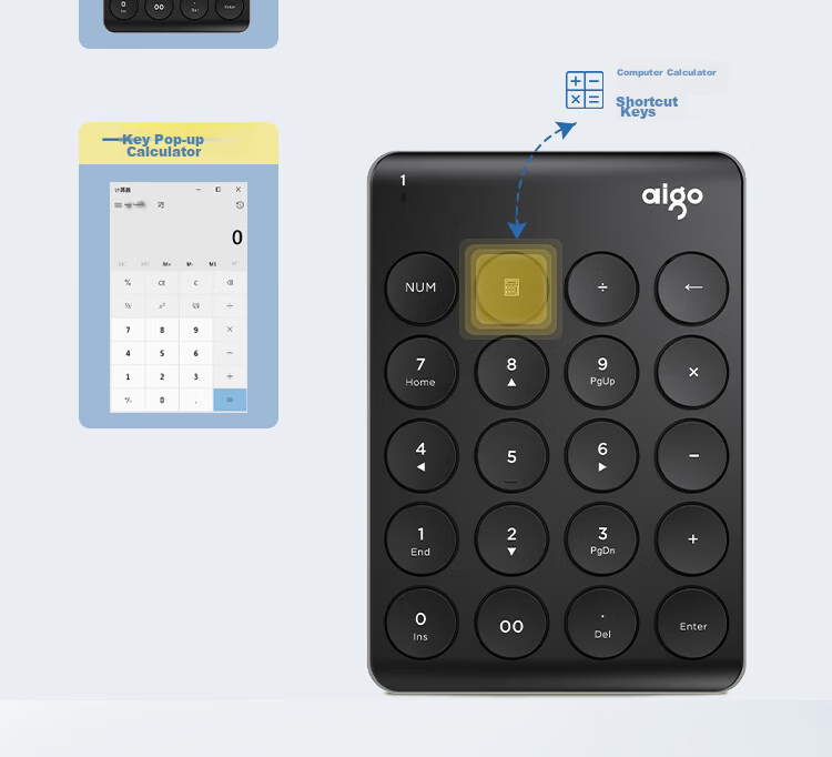 Цифровая беспроводная клавиатура Aigo N18MAX, 2.4G, черный, для ноутбуков и настольных компьютеров, для финансов, кассиров и биржевых стоек