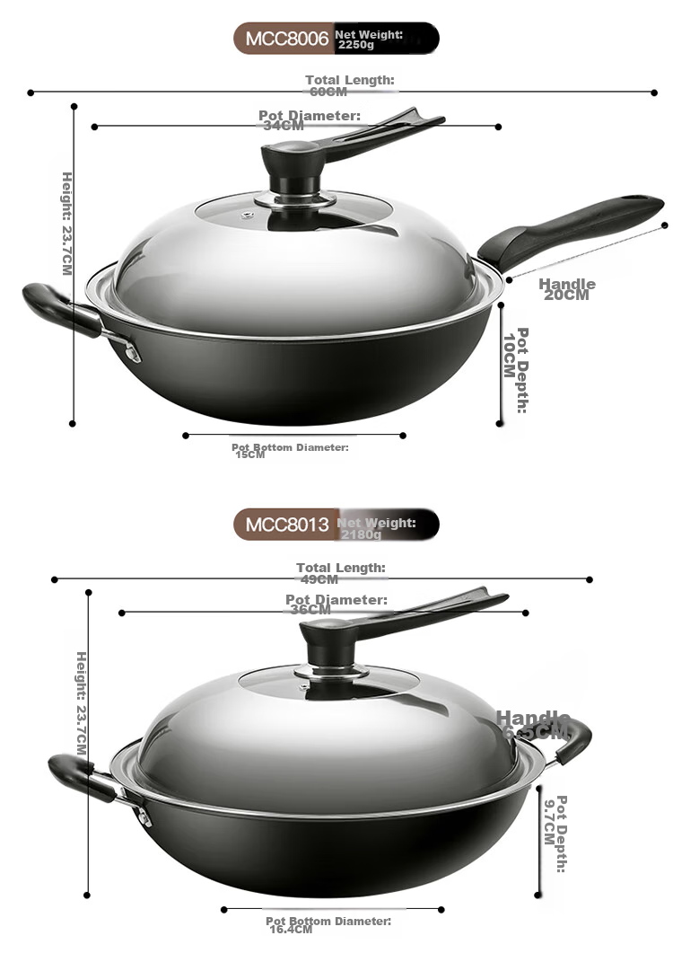 Сковорода MAXCOOK Wok, чугунная, 30 см, без покрытия, с крышкой, для газовых и индукционных плит