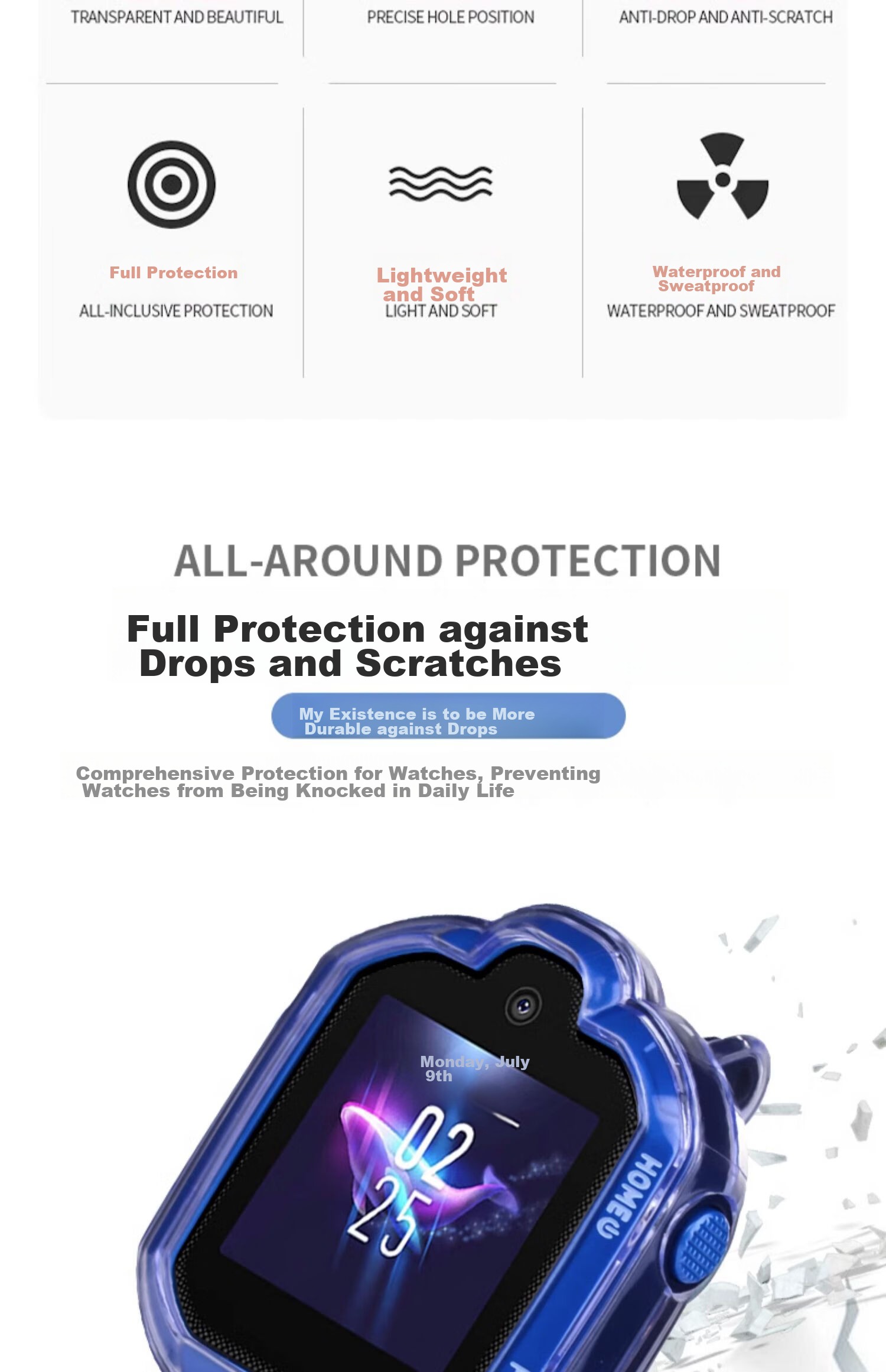 Защитный чехол Iboann для Huawei Children's Watch 5, прозрачный, противоударный, из TPU