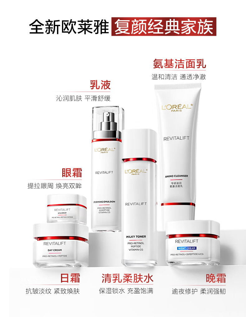 欧莱雅复颜视黄醇水乳套装补水抗皱紧致保湿护肤品化妆品新年礼物送女生