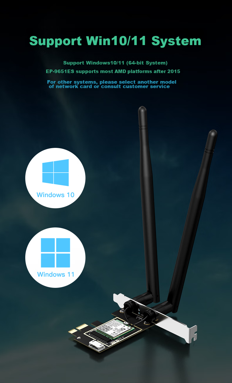 Wi-Fi 6 сетевая карта EDUP EP-9651ES AX210, 5374 Мбит/с, двухдиапазонная, 2.4/5 ГГц, Bluetooth 5.3, для ПК, PCI-E
