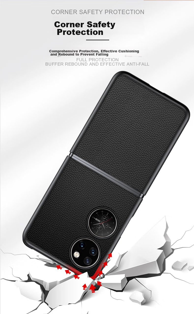 Чехол для Huawei P50 Pocket, кожаный, противоударный, черный
