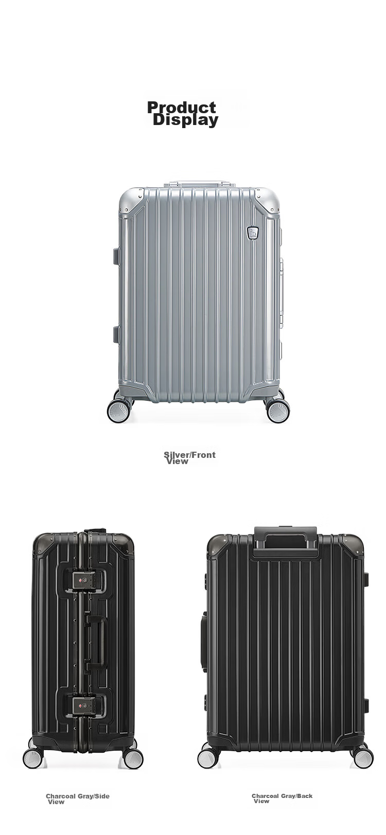 Чемодан OIWAS Armor Suitcase, 20-дюймовый мужской чемодан на колесиках, дорожный чемодан ручной клади, чемодан с алюминиевой рамой, женский чемодан с кодовым замком, серебристый