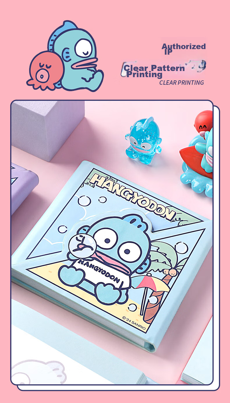Блокнот GuangBo X Sanrio Square Leather Pocket Notebook, дизайн "Рыбка", 80 листов, 98*98 мм