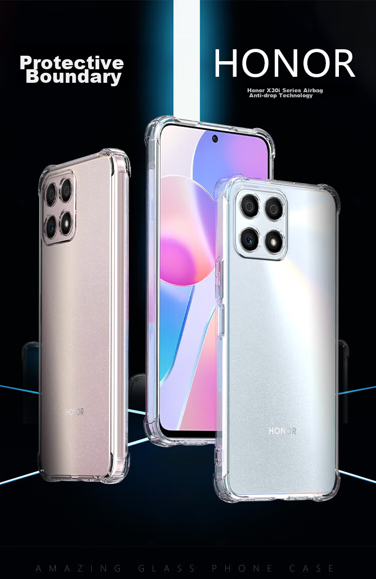 Чехол ESCASE для Honor X30i, противоударный с подушками безопасности, прозрачный белый, с отверстием для шнурка