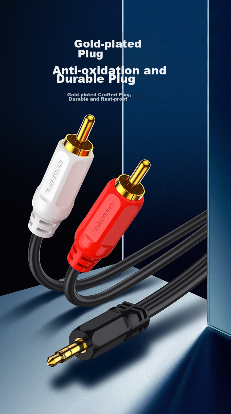 Аудиокабель CHOSEAL QS3002T3, 3.5 мм на 2 RCA, 3 метра, черный