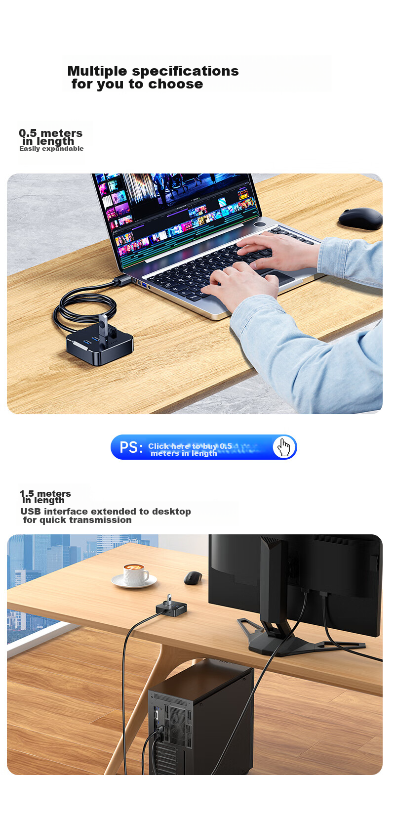 USB-хаб SAMZHE HUB02, 4 порта USB 3.0, высокоскоростной, черный, 1.5 метра