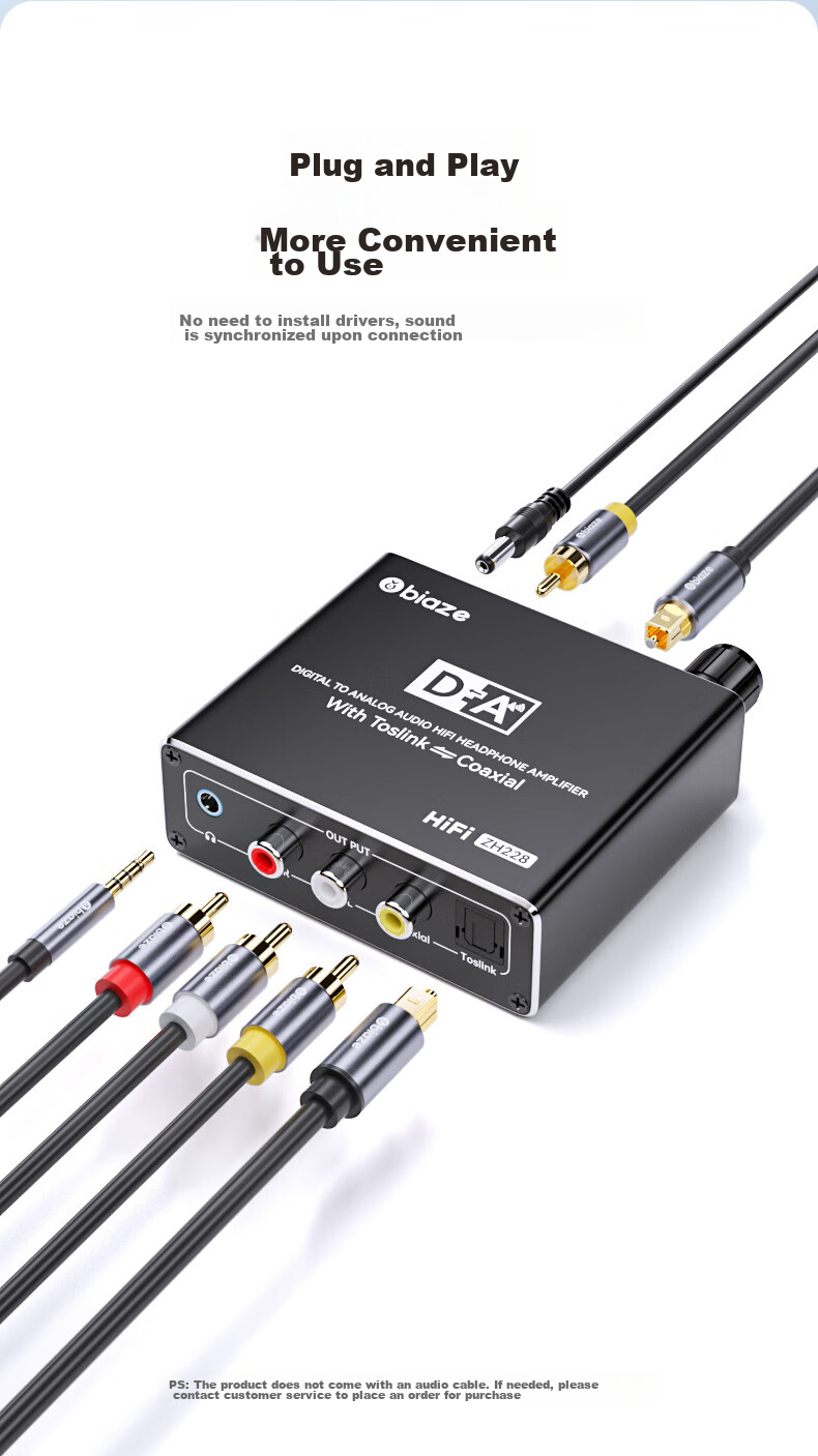 BIAZE HiFi Аудио конвертер, коаксиальный в оптический SPDIF в RCA, 3.5 мм AUX, для Xiaomi TV, усилителя, колонок, саундбара, ЦАП