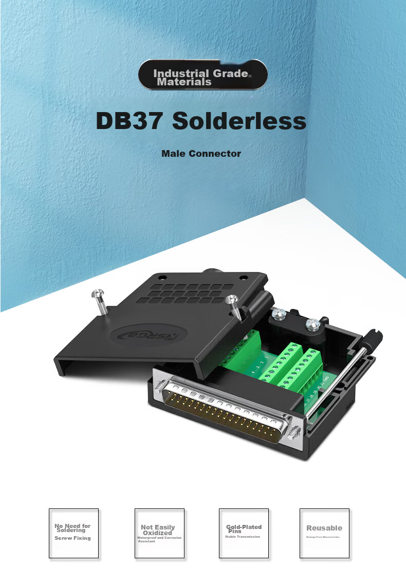KSRGB DB37 Solderless Connector, 37-Pin Adapter Cable Terminal Connector, Male Connector KS-D