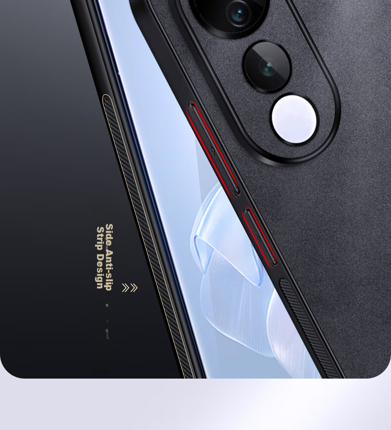 Чехол для телефона Shangsu для Vivo S19, противоударный, с полной защитой объектива, из силикона с внешним слоем из натуральной кожи ягненка, черный