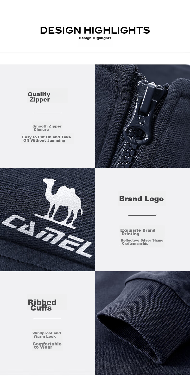 Спортивный костюм CAMEL для мужчин, с воротником-стойкой, длинным рукавом, две части, модель 7C1226L5464, цвет Phantom Black, размер XL