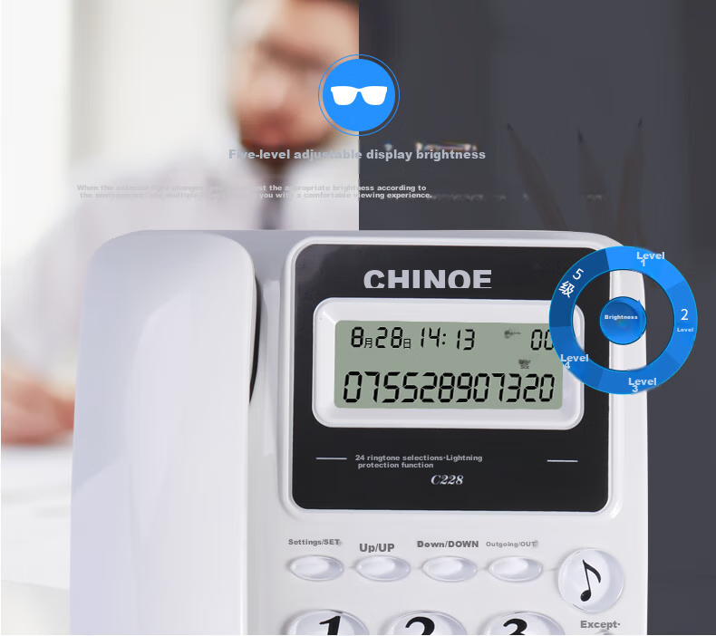 Стационарный телефон CHINO-E C228 Белый с определителем номера, двойным интерфейсом, без батареи