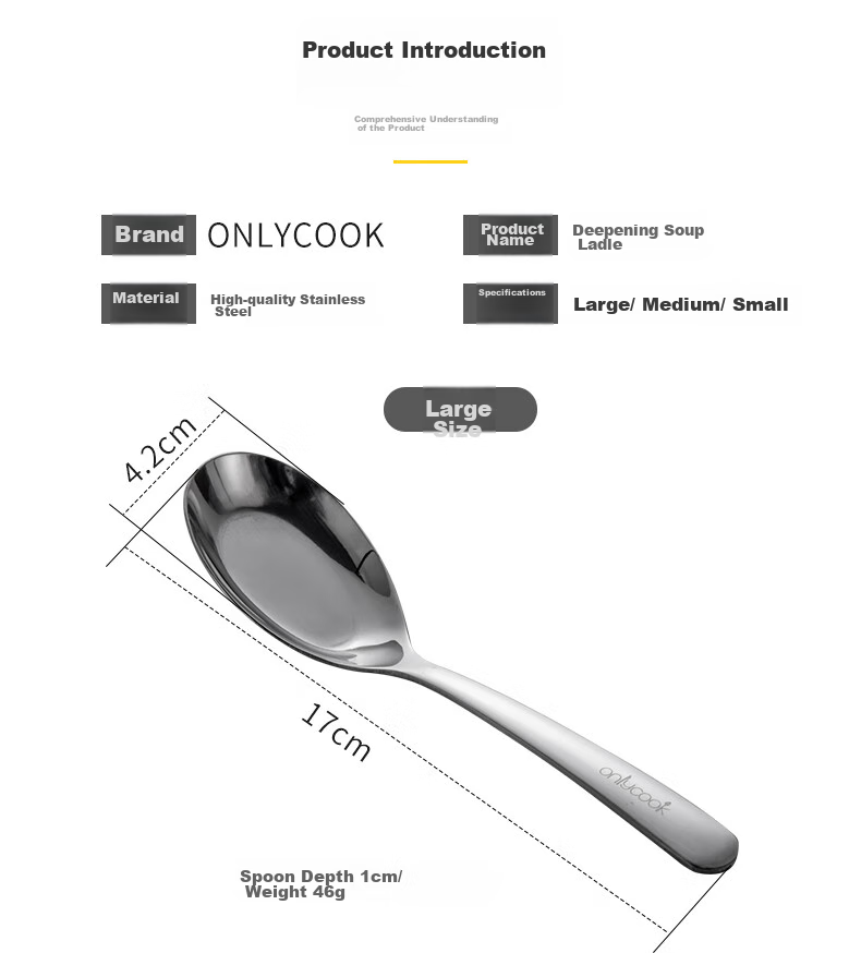 Ложки столовые Onlycook, набор из 3 штук, нержавеющая сталь, большая ложка для супа и каши, детская посуда