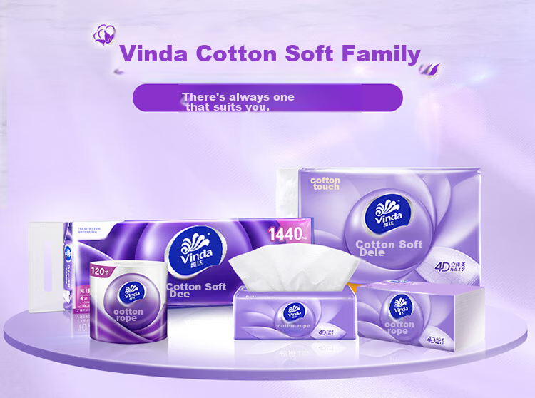 Туалетная бумага Vinda Cotton Tough, 4-слойная, 120г/рулон, 12 рулонов, мягкая и прочная, для дома