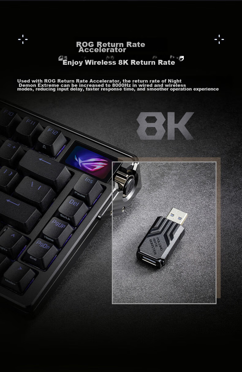 Механическая клавиатура ROG Yemo Extreme, трехрежимная, игровая, 75 клавиш, горячая замена, настраиваемая структура прокладок, полноцветный OLED, подсветка 8K, переключатели NX Snow White