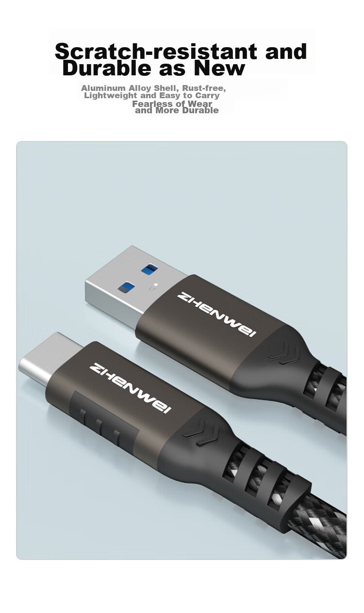 Кабель ZHENWEI USB 3.2 Type-C, 3 метра, 10 Гбит/с, 3А, для Apple, Huawei, Xiaomi