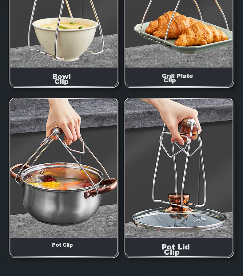 Зажим для тарелок и мисок COOKER KING, термостойкий, с нескользящей ручкой из палисандра, для подъема посуды, 304 нержавеющая сталь