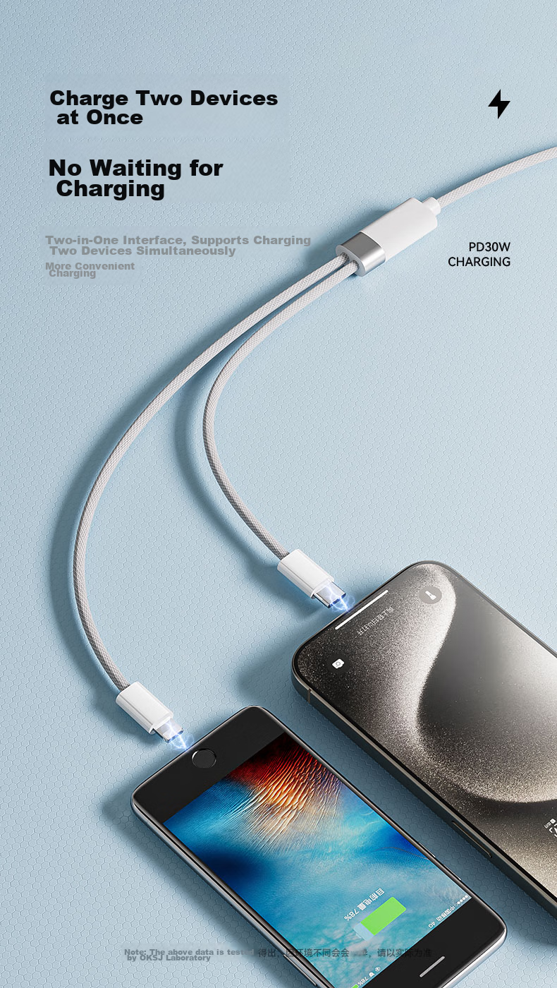 OKSJ Зарядное устройство и кабель Type-C для Apple, комплект для зарядки PD30W, автомобильное зарядное устройство с двумя портами
