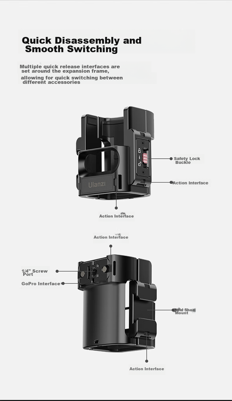 База Ulanzi PK-06 для DJI Osmo Pocket 3, алюминиевая, с креплением для аксессуаров