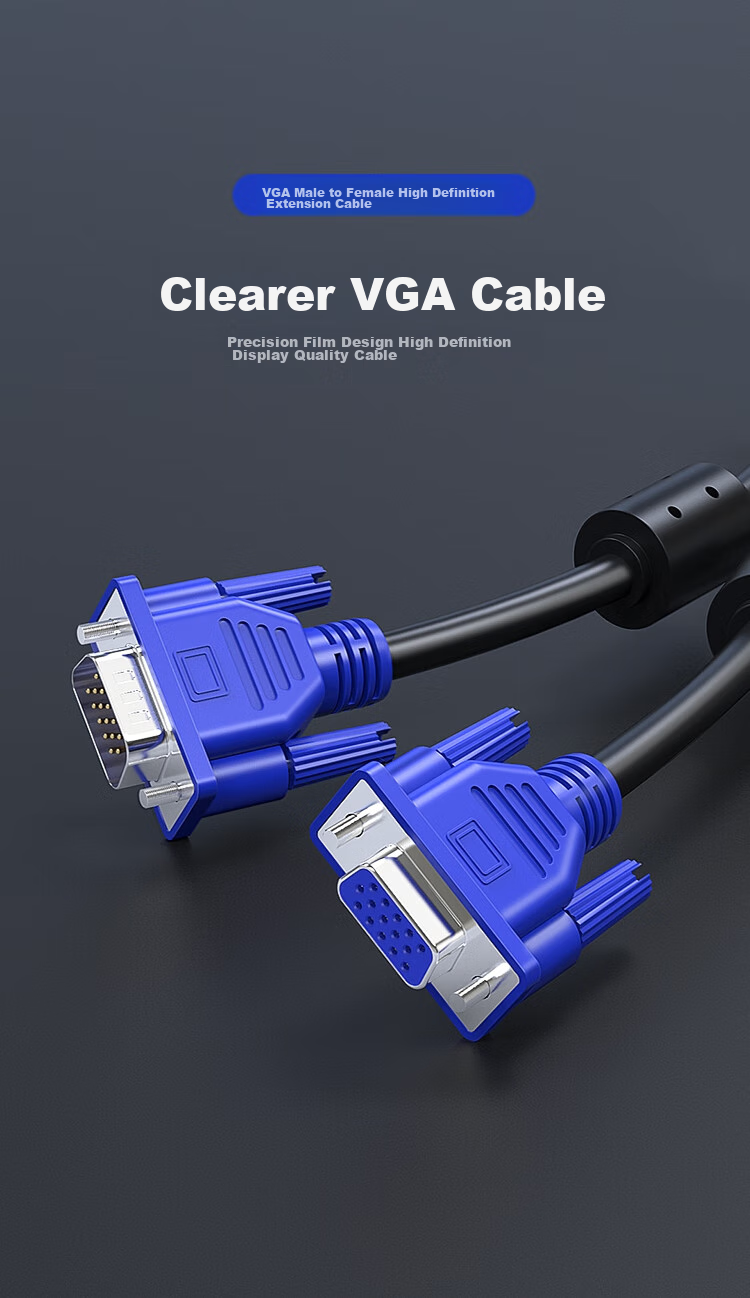 Кабель BIAZE VGA, 5 метров, с двумя магнитными кольцами, для подключения компьютера, телевизора, монитора, проектора, видеокабель, XL20