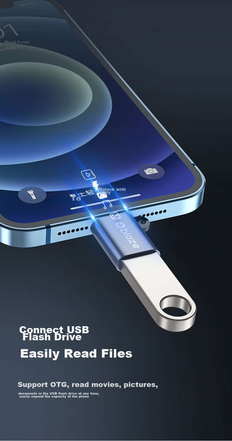 Адаптер BIAZE Apple OTG, конвертер Lightning на USB 3.0, поддержка внешних накопителей, клавиатур, мышей, камер для iPad и iPhone
