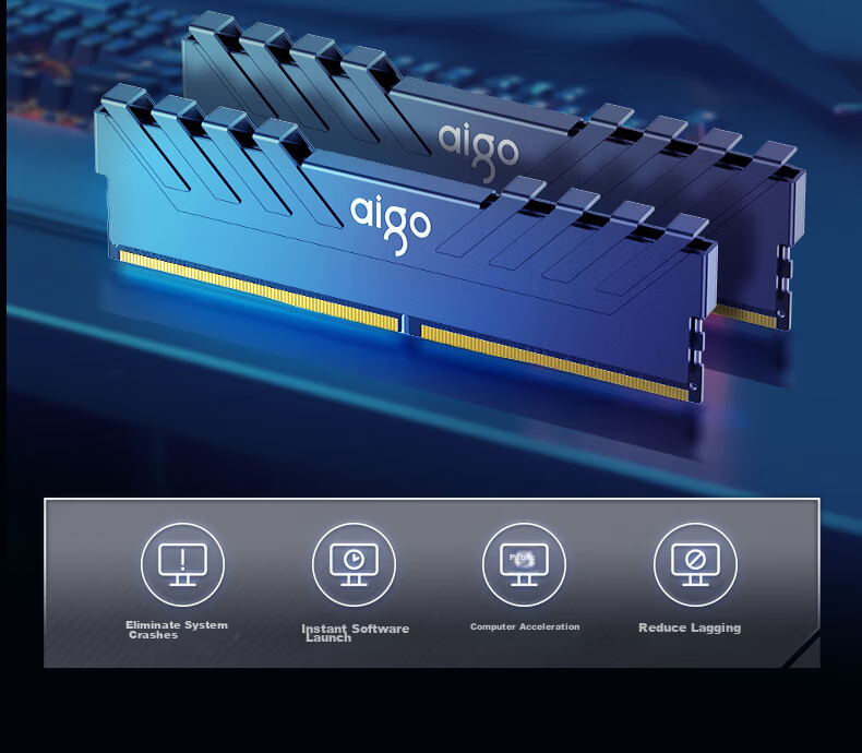 Оперативная память Aigo DDR4, 8 ГБ, 3200 МГц, CL16, одноканальная, с радиатором, для настольных ПК, черный