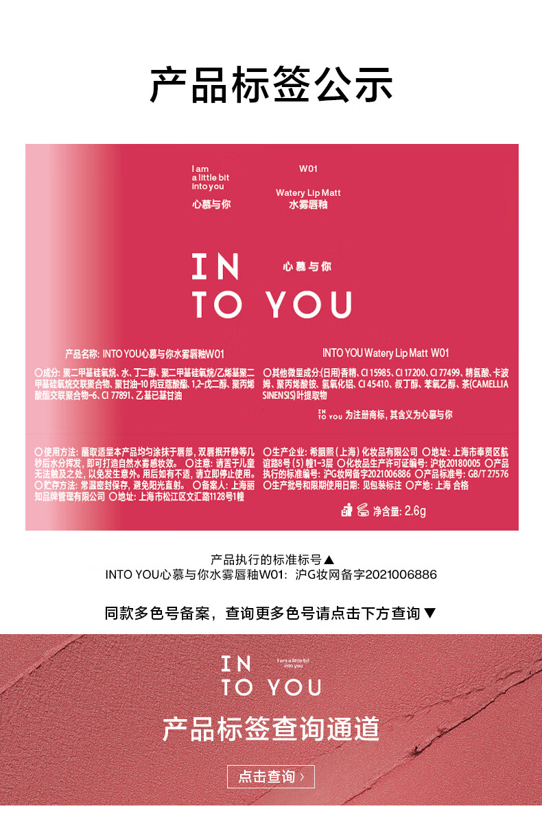 INTO YOU水雾裸感唇釉哑光口红唇蜜唇膏生日礼物女 W12雾柚荔枝饮 2.6g