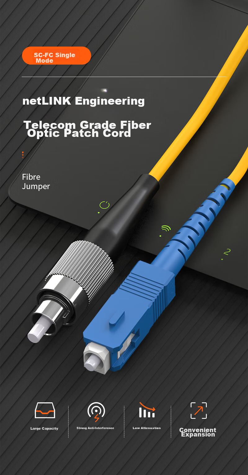 Сетевой патч-корд NetLINK SC-FC, одномодовый, 5 метров, оптоволоконный, HTF-SC-FC/SM-5