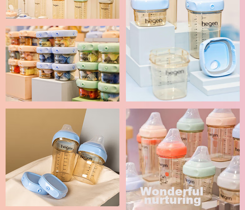 Бутылочка для кормления HEGEN Baby Bottle Set, PPSU, 150мл + 240мл, с крышками для хранения, набор из 2 шт., цвет "Morandi"