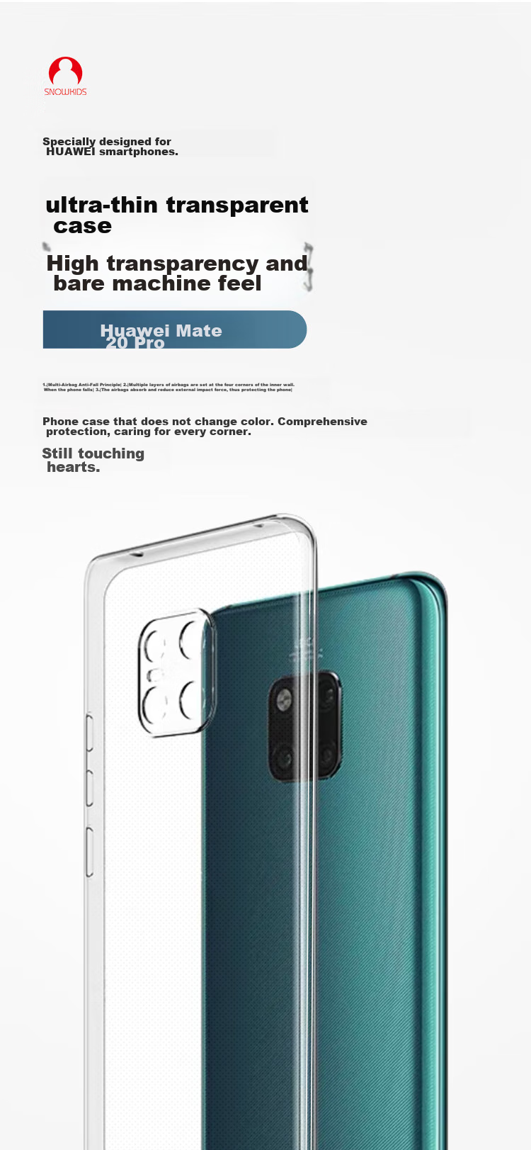 Прозрачный противоударный чехол Snowkids для Huawei Mate 20 Pro, из ТПУ, тонкий, стильный дизайн
