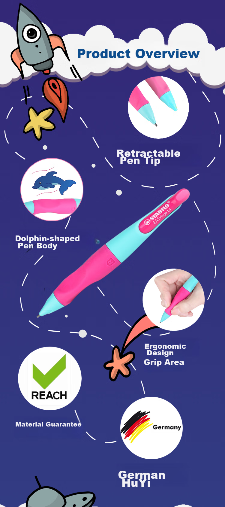 Механический карандаш STABILO EASYergo 1.4 мм, зеленый, для правшей, с коррекцией осанки