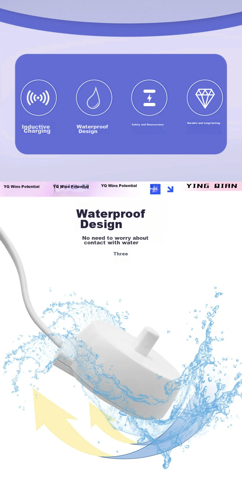 Зарядное устройство Yingqian для электрических зубных щеток Oral-B Pro3, Pro4, D12, D16, D100, 3709, 3757, P2000, P4000, I03/05 Sensor, белое