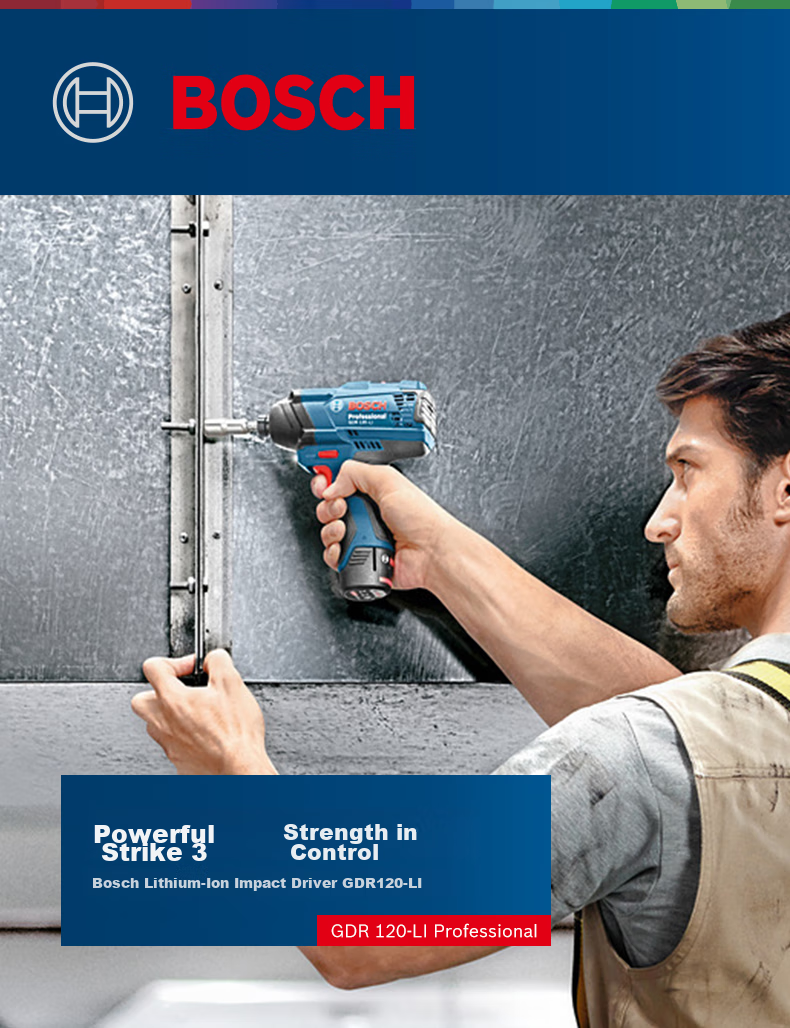 Ударный гайковерт BOSCH GDR 120-LI, 12В, 100 Нм, 2.0 Ач, литий-ионный аккумулятор, многофункциональный для затяжки и установки
