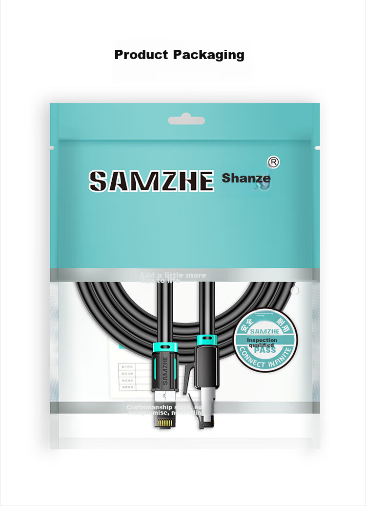 Сетевой кабель SAMZHE CAT8, игровой, 10 гигабит, чистая медь, двойное экранирование, 8-жильный витой кабель для домашней широкополосной сети, совместимый с гигабит, черный, 2 метра