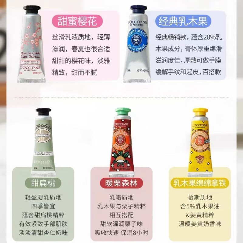 欧舒丹（L'OCCITANE）护手霜10ml*3支装 香味随机 小样旅行装