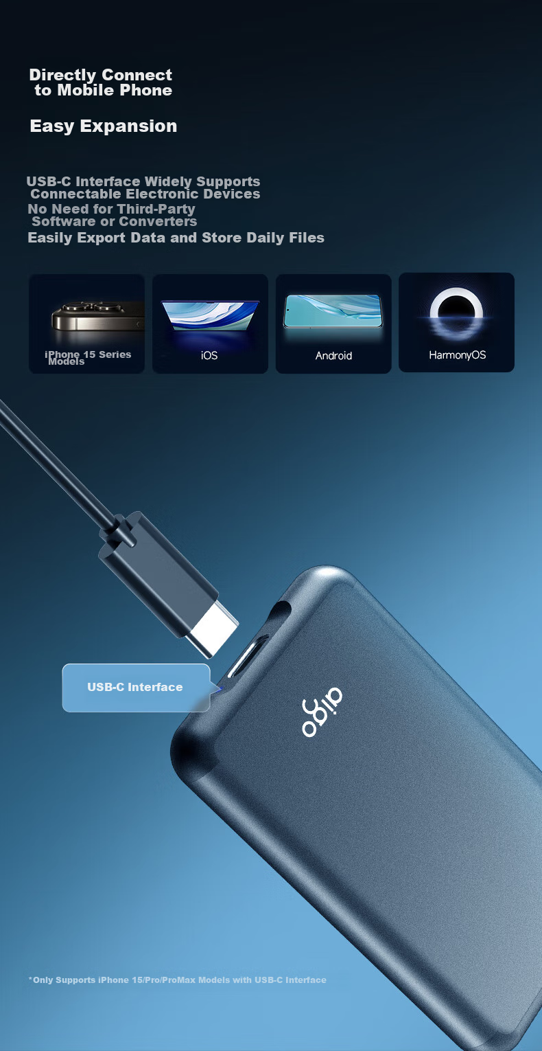 Портативный твердотельный накопитель Aigo 1TB, USB 3.2 Type-C, 520 МБ/с, внешний SSD