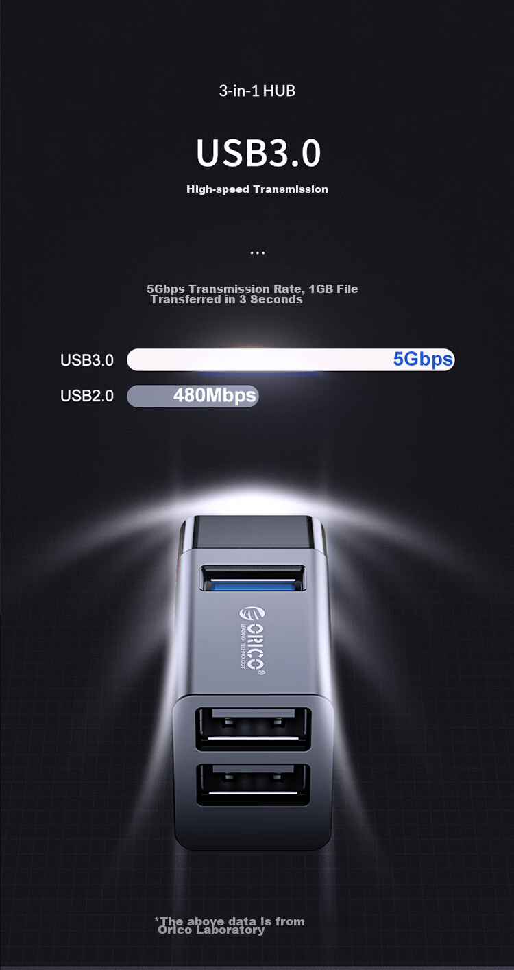 USB-хаб ORICO MINI 3-в-1, док-станция с прямым подключением, черный