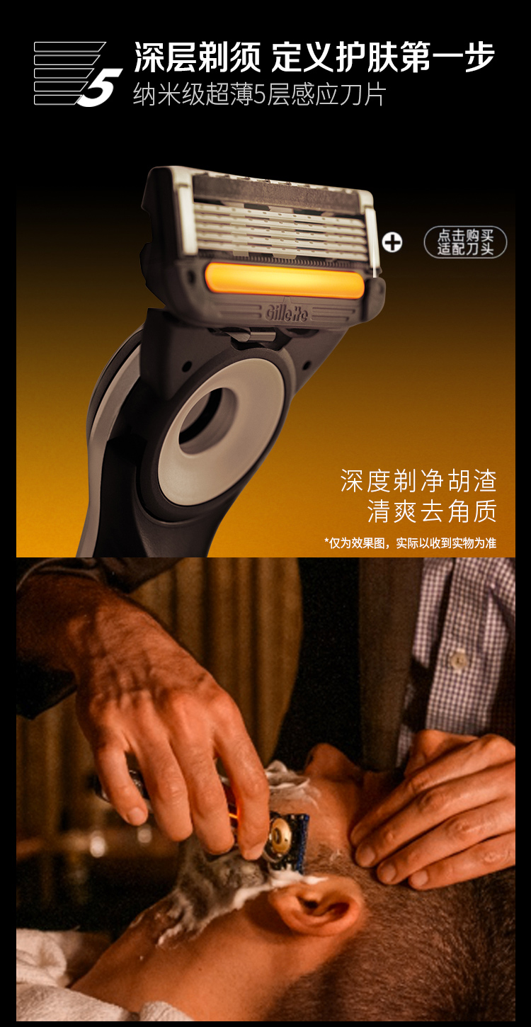 吉列（Gillette）剃须刀刮胡刀 发热石SPA级剃须先锋 LABS热感（1刀架6刀头+充电底座）