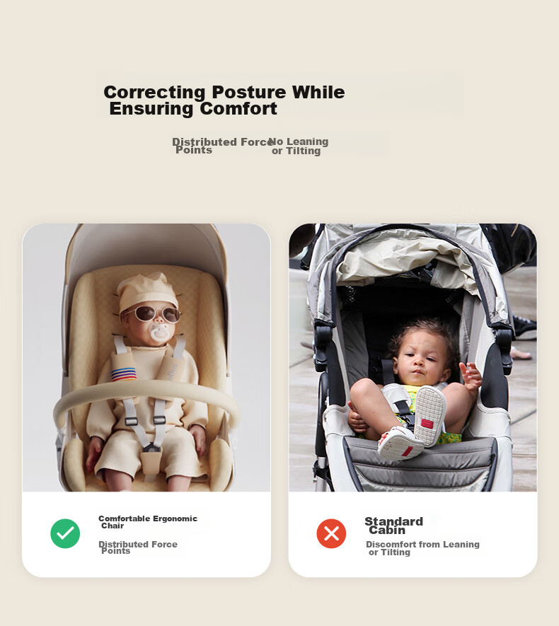 Детская коляска Bebebus Artistic Stroller, с регулируемой спинкой и сиденьем, легкая складная, реверсивная, с высоким обзором, цвет "Шампанское золото"