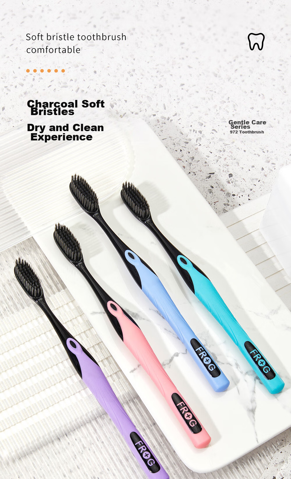Зубная щетка Qingwa Gentle Charcoal Adult Toothbrush, 8 шт., мягкая щетина, защита десен, семейная упаковка