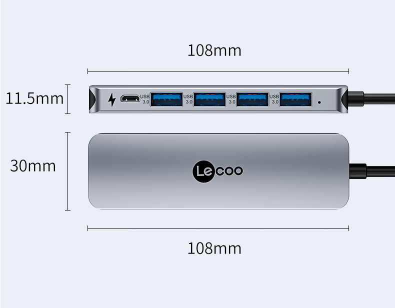 联想来酷 Type-C分线器扩展坞通用苹果华为笔记本USB-C转3.0USB转换转接头充电口五合一带充电口LKC1341H