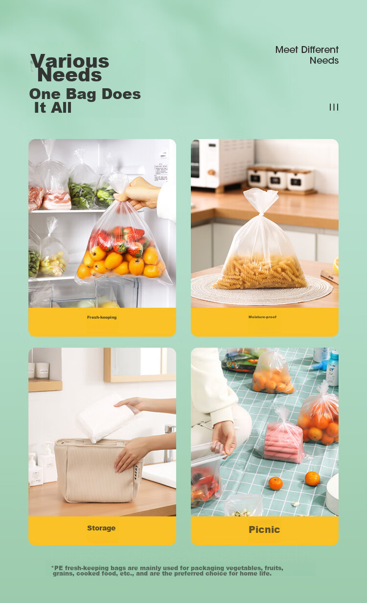 Пакеты для хранения продуктов MARYYA, пищевые, одноразовые, перфорированные, средний размер 20*30 см, для холодильника, 260 штук