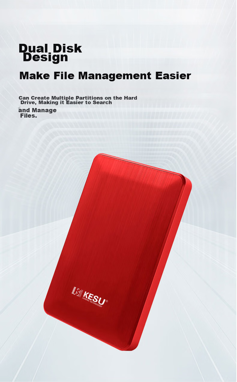 Внешний жесткий диск KESU K2518-Hot Blood Red, 1 ТБ, USB 3.0, портативный, двухдисковый, черный/красный