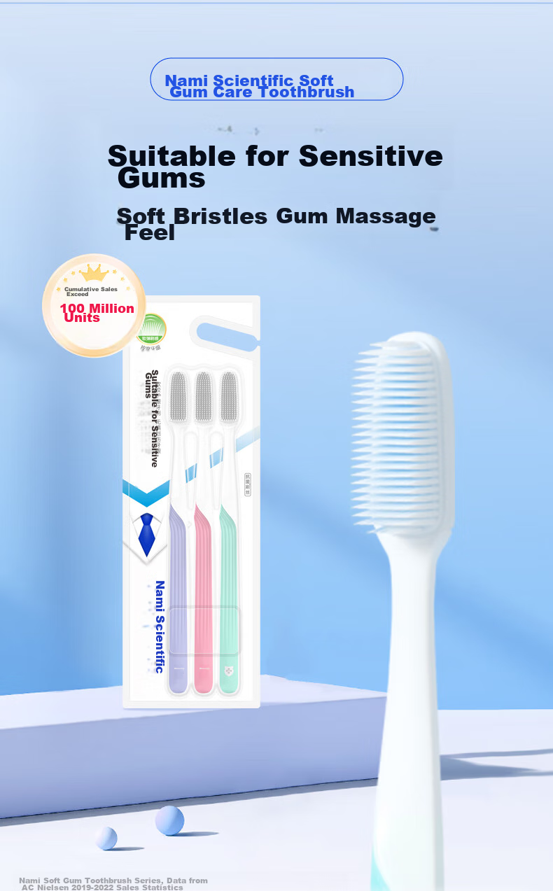 Namei Nano Soft Bristle Antibacterial Toothbrush, Teeth Cleaning Massage Gum Care, Adult, Pack of 3