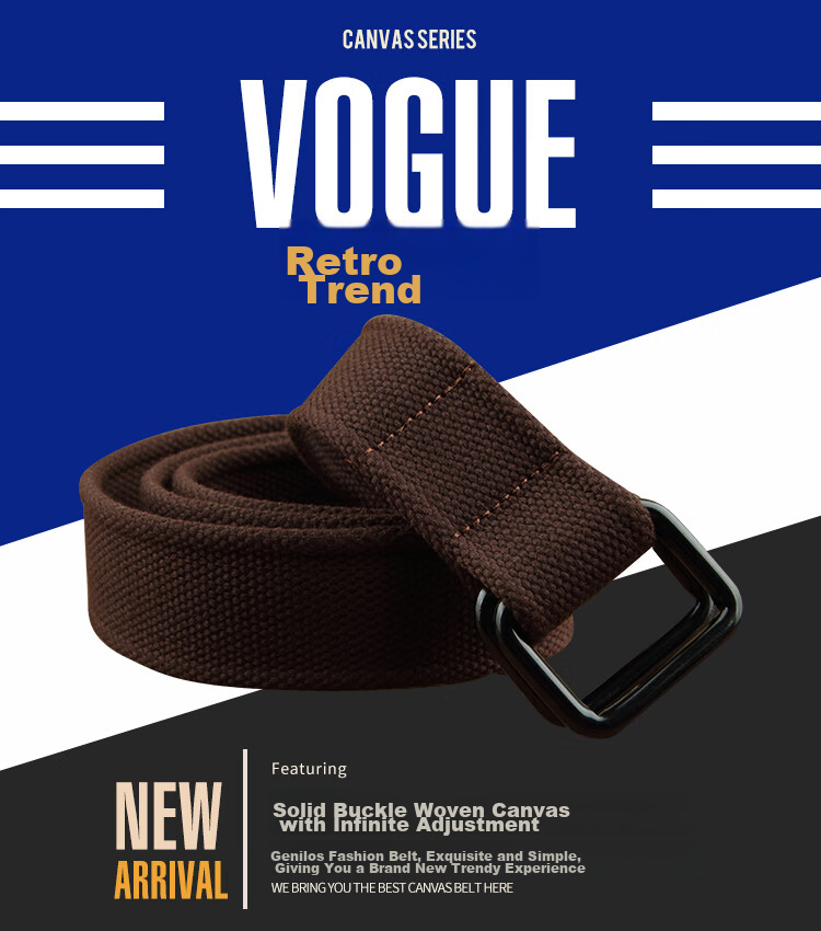 Canvas belt JEVI D-100, Hong Kong style, with double buckle, casual, versatile, for young people, light khaki, 115cm