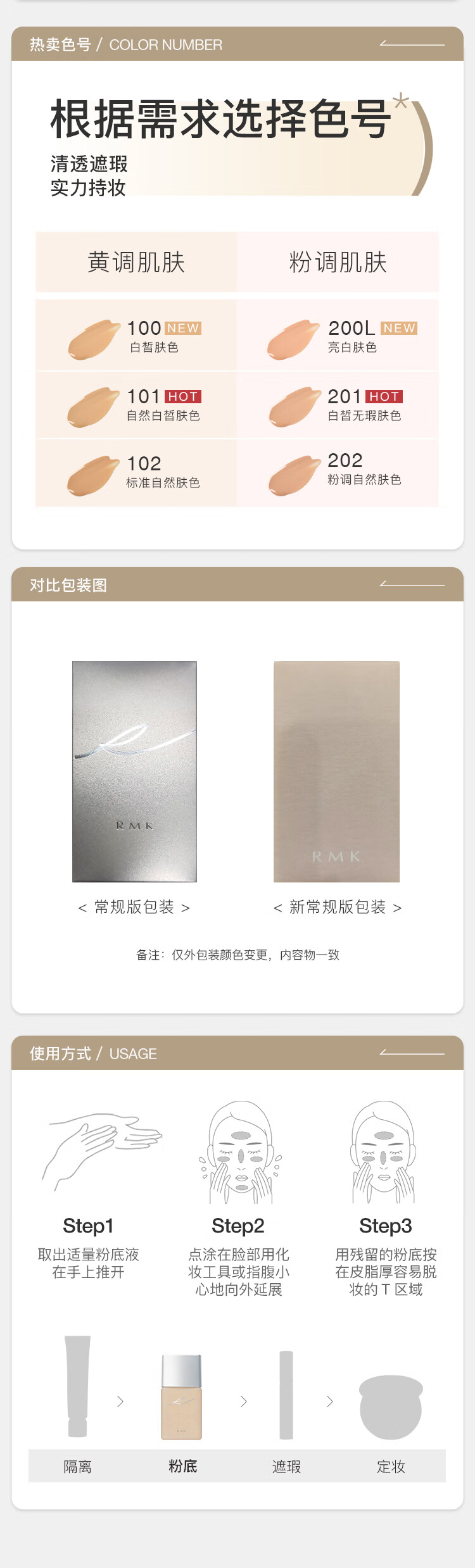 RMK经典粉底液 201色号（中样）15ml 自然裸肌服帖持妆养肤 友好彩妆